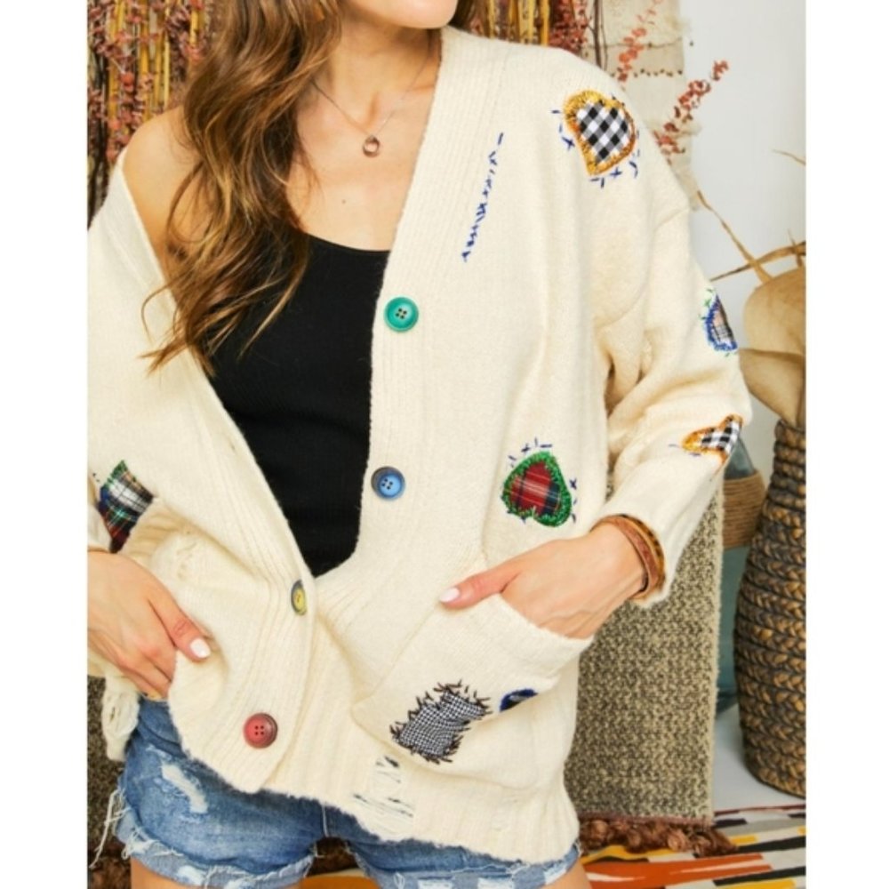 {EUC} Adora Patchwork Cardigan Ivory S/M